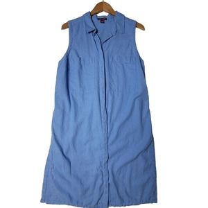 Jessica London Women Size 16 Linen Dress Button Up Pockets Shirt Sleeveless Blue